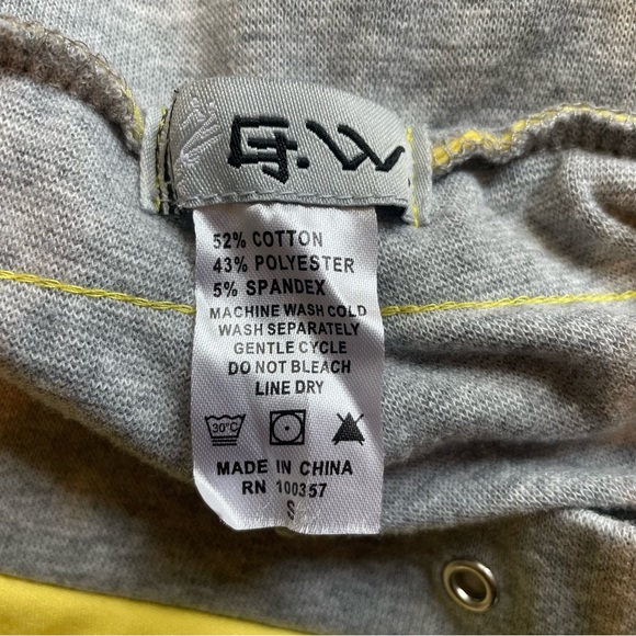 Vintage Gray & Yellow High Rise Pull On Stretchy Track Short Shorts - Picture 3 of 3